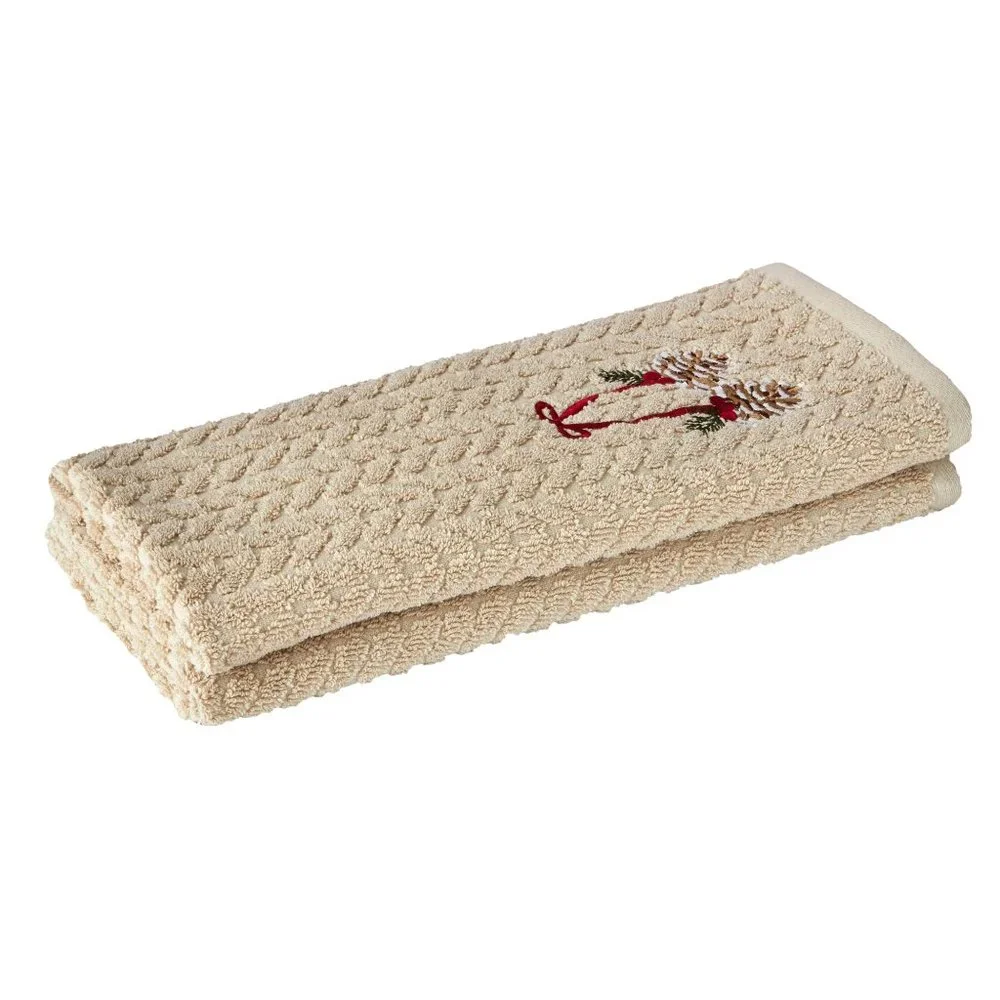 🎄NWT Set/2 Winter Wonderland Christmas Hand Towels Embroidered Winter Pinecones